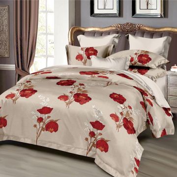 Lenjerie de pat cu flori roșii pentru pat dublu  - finet, 6 piese LF7-20188
