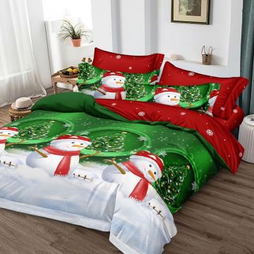Lenjerie de pat dublu Vis de Crăciun - finet, 6 piese, cearceaf cu elastic, LLFE7XMAS-20003