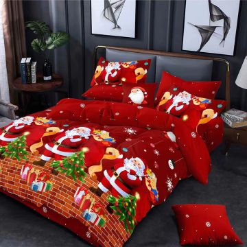 Lenjerie de pat Santa Claus dublu Crăciun - finet, 6 piese, cearceaf cu elastic, LFE7XMAS-20013