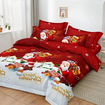 Двойно спално бельо Червен Дядо Коледа - фин чаршаф от 6 части LF7XMAS-20029
