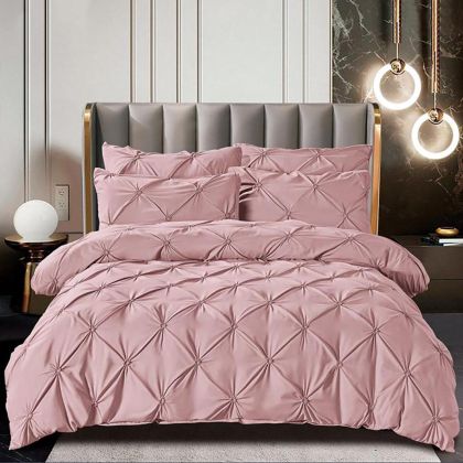Lenjerie de pat cu pliuri  pentru pat dublu  - finet , 6 piese - Roz pudra