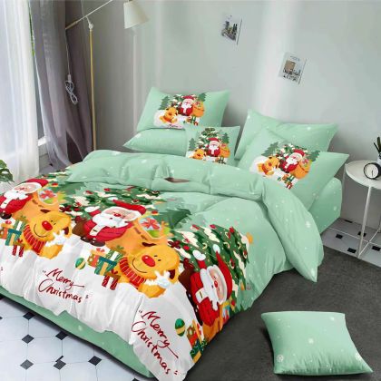 Lenjerie pat tematică de Crăciun verde