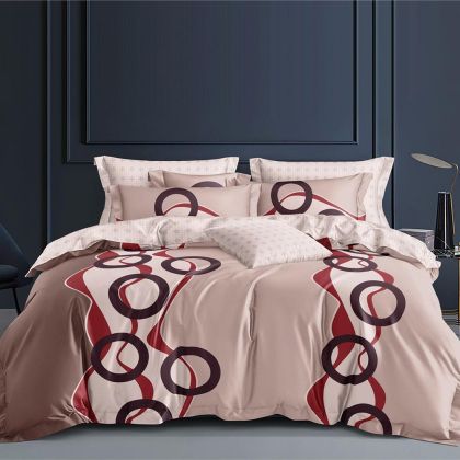 Lenjerie de pat  pentru pat dublu  , cearceaf cu elastic- tesatura tip finet , 6 piese LFE7-20017