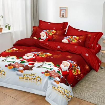 Lenjerie de pat dublu Red Santa - finet, cearceaf elastic, 6 piese LFE7XMAS-20002