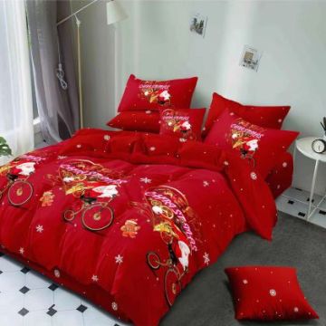 Коледно червено двойно спално бельо - фино, 6 части, чаршаф без ластик LF7XMAS-20004