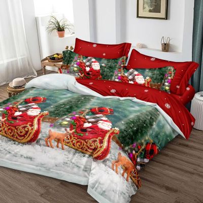 Lenjerie de pat dublu Crăciun fericit - finet, 6 piese, cearceaf cu elastic, LFE7XMAS-20005