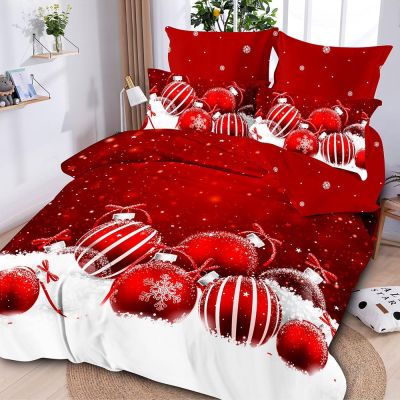 Lenjerie de pat pentru pat dublu globuri Crăciun  - finet, 6 piese, cearșaf fără elastic LF7XMAS-20037