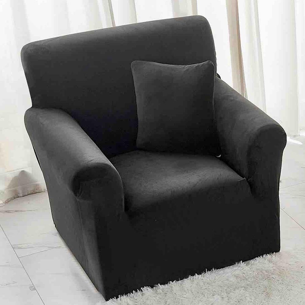 JOHFC08 Husa elastica din catifea, fotoliu , cu brate, Negru - imagine 1