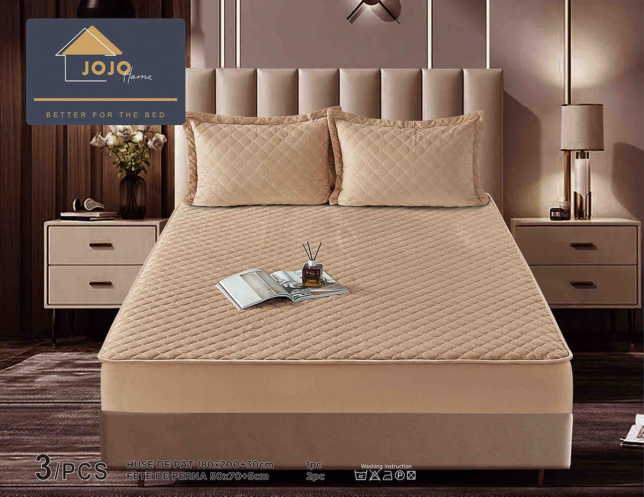 JOJTC18003 Husă Pat tip Topper cu elastic + 2 fețe de pernă 180x200 cm JOJTC18003 - imagine 1