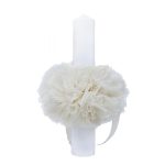 Lumanare botez cu tulle ivoire si funda - Cu mult drag de la Nasi - 30x5 cm - imagine 2