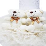 Lumanare botez cu ursuleti, tulle si broderie - Ivoire - 20x7 cm - imagine 2