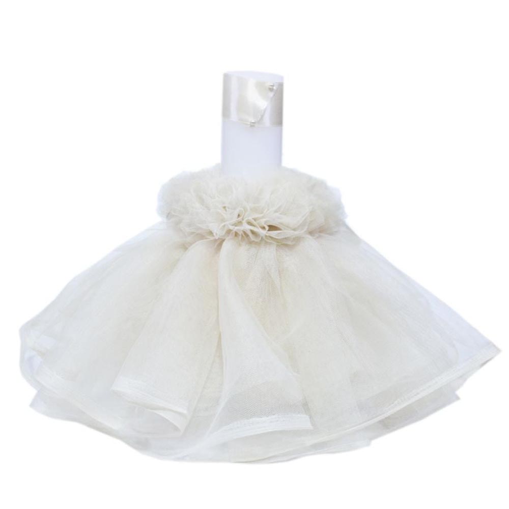 LB03-02 Lumanare botez cu volane din tulle si funda crem - Ingeras - 30x5 cm - imagine 1
