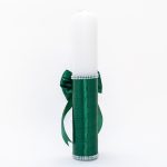 Lumanare botez cu panglica, funda si margele - Ursuletul Iubitor, Verde, 35x5 cm - imagine 2