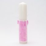 Lumanare botez cu catifea, papion, dantela si puf alb - Coroana Regala, Roz, 35x7 cm - imagine 3