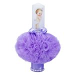 Lumanare botez cu tulle mov si perle - Bebe Printesa - 35x7 cm