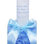 Lumanare botez cu tulle bleu si funda - Cu mult drag de la Nasi - 30x5 cm - imagine 2