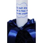 Lumanare botez cu tulle bleumarin si funda - Cu mult drag de la Nasi - 30x5 cm - imagine 2