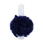 Lumanare botez cu tulle bleumarin si funda - Cu mult drag de la Nasi - 30x5 cm - imagine 3