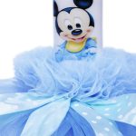 Lumanare botez cu volane si funda bleu - Mickey Mouse - 30x5 cm - imagine 2