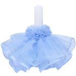 Lumanare botez cu volane si funda bleu - Mickey Mouse - 30x5 cm - imagine 3