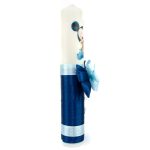 Lumanare botez cu imprimeu Mickey Mouse, panglica bleumarin si funda bleu cu buline - 35x5 cm - imagine 2
