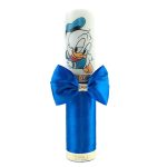 Lumanare botez cu panglica albastru electric si funda- Donald Duck- 30x6.5 cm