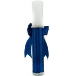 Lumanare botez cu panglica bleumarin si funda - Radacini si aripi - 35x5 cm - imagine 2