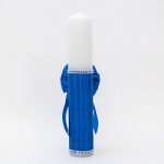 Lumanare botez cu panglica, funda si margele - Ingeras, Albastru Electric, 35x5 cm - imagine 2