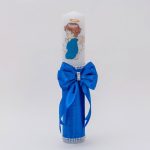 Lumanare botez cu panglica, funda si margele - Ingeras, Albastru Electric, 35x5 cm