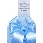 Lumanare botez cu tulle bleu si funda - Radacini si aripi - 35x5 cm - imagine 2