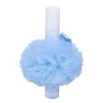Lumanare botez cu tulle bleu si funda - Radacini si aripi - 35x5 cm - imagine 3