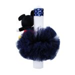 Lumanare botez cu tulle bleumarin si funda - Jucarie Mickey Mousse aplicata - 35x5 cm - imagine 3