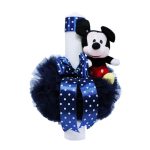 Lumanare botez cu tulle bleumarin si funda - Jucarie Mickey Mousse aplicata - 35x5 cm