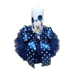 Lumanare botez cu tulle bleumarin si funda cu buline - Mickey Mouse - 30x5 cm - imagine 2