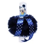 Lumanare botez cu tulle bleumarin si funda cu buline - Mickey Mouse - 30x5 cm - imagine 3