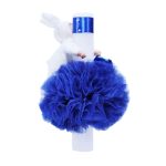 Lumanare botez cu tulle albastru electric si funda - Iepuras alb - 30x5 cm - imagine 3