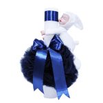 Lumanare botez cu tulle bleumarin si funda - Iepuras alb - 30x5 cm