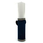 Lumanare botez cu catifea bleumarin, papion si Bebe Sef, 35x7 cm - imagine 2