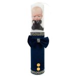 Lumanare botez cu catifea bleumarin, papion si Bebe Sef, 35x7 cm