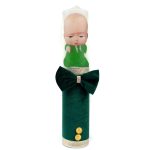 Lumanare botez cu catifea verde, papion si Bebe Sef, 35x7 cm