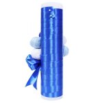 Lumanare botez cu panglica albastra si aplicatii din ghem de ata - 40x7 cm - imagine 2