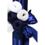 Lumanare botez cu panglica bleumarin si aplicatii din ghem de ata - 40x7 cm - imagine 3