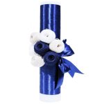 Lumanare botez cu panglica bleumarin si aplicatii din ghem de ata - 40x7 cm