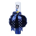 Lumanare botez cu tulle si funda - Mickey Mouse - Bleumarin - 40x7 cm