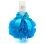 Lumanare botez cu tulle si funda albastru marin- Radacini si aripi - 35x5 cm