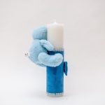 Lumanare botez invelita in catifea cu jucarie ursulet atasat - Bleu - 30x7 cm - imagine 2
