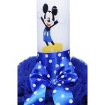Lumanare botez cu tulle albastru electric si funda cu buline - Mickey Mouse - 40x7 cm - imagine 2