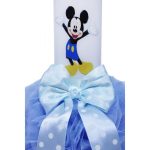 Lumanare botez cu tulle bleu si funda cu buline - Mickey Mouse - 40x7 cm - imagine 2