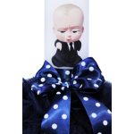 Lumanare botez cu tulle bleumarin si funda cu buline - Bebe Sef - 40x7 cm - imagine 2
