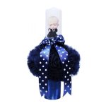 Lumanare botez cu tulle bleumarin si funda cu buline - Bebe Sef - 40x7 cm